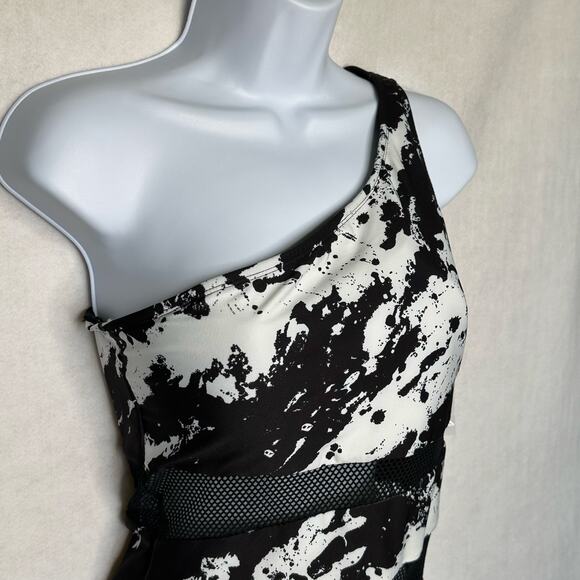 NWOT Carmen Marc Valvo One-Shoulder Mesh Cutout Swimsuit Black/White – Size 10 - Picture 5 of 10